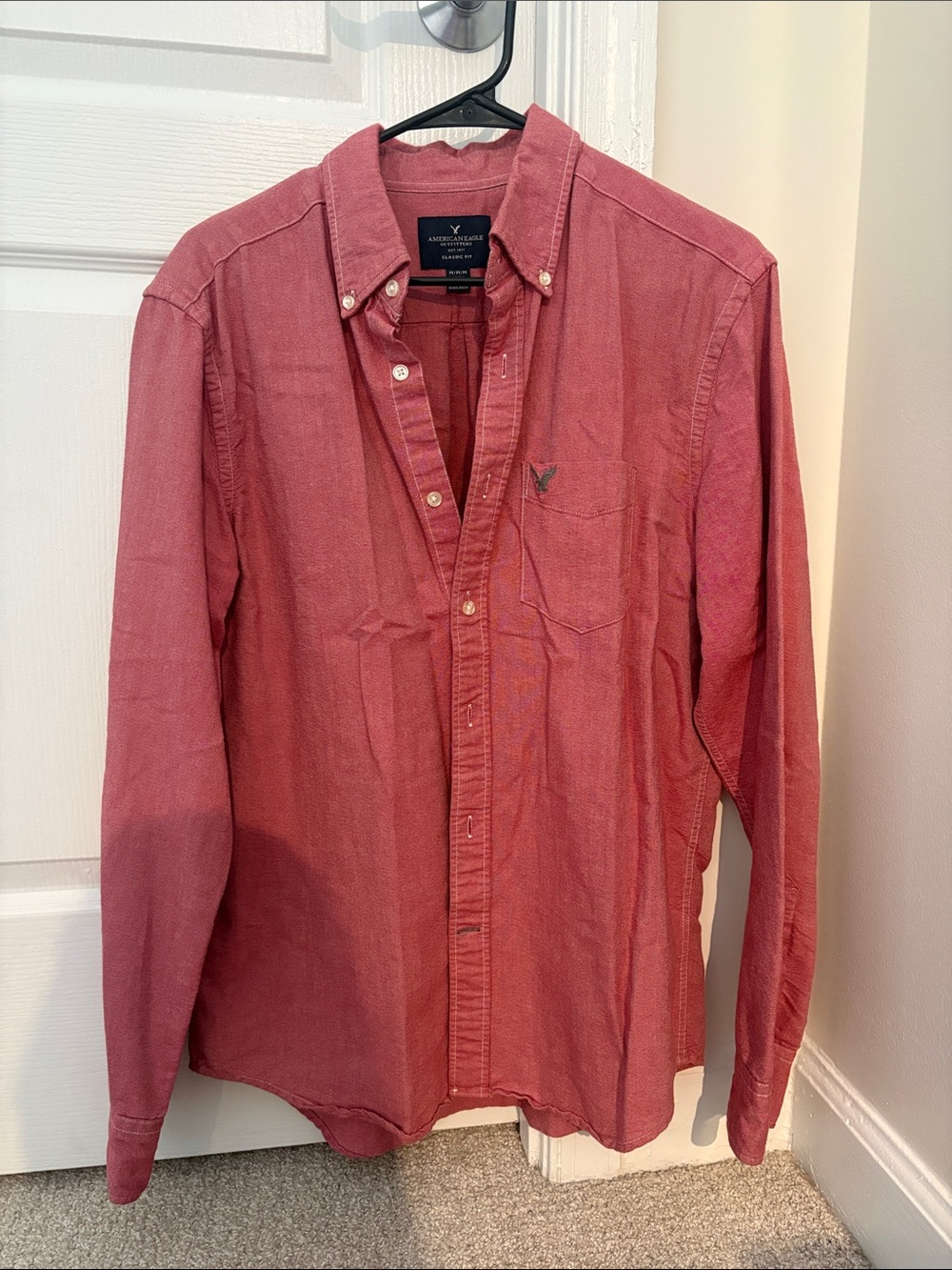American Eagle Outfitters Men’s Long-Sleeve Button-Down Shirt - Rose Red